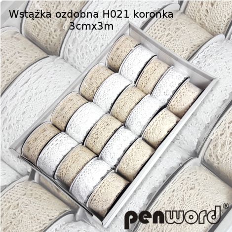 Wstążka koronkowa Penword Biała/Ecru, 3m x 30mm